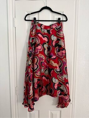 Saloni Red Patterned Silk-Blend Skirt Size 4